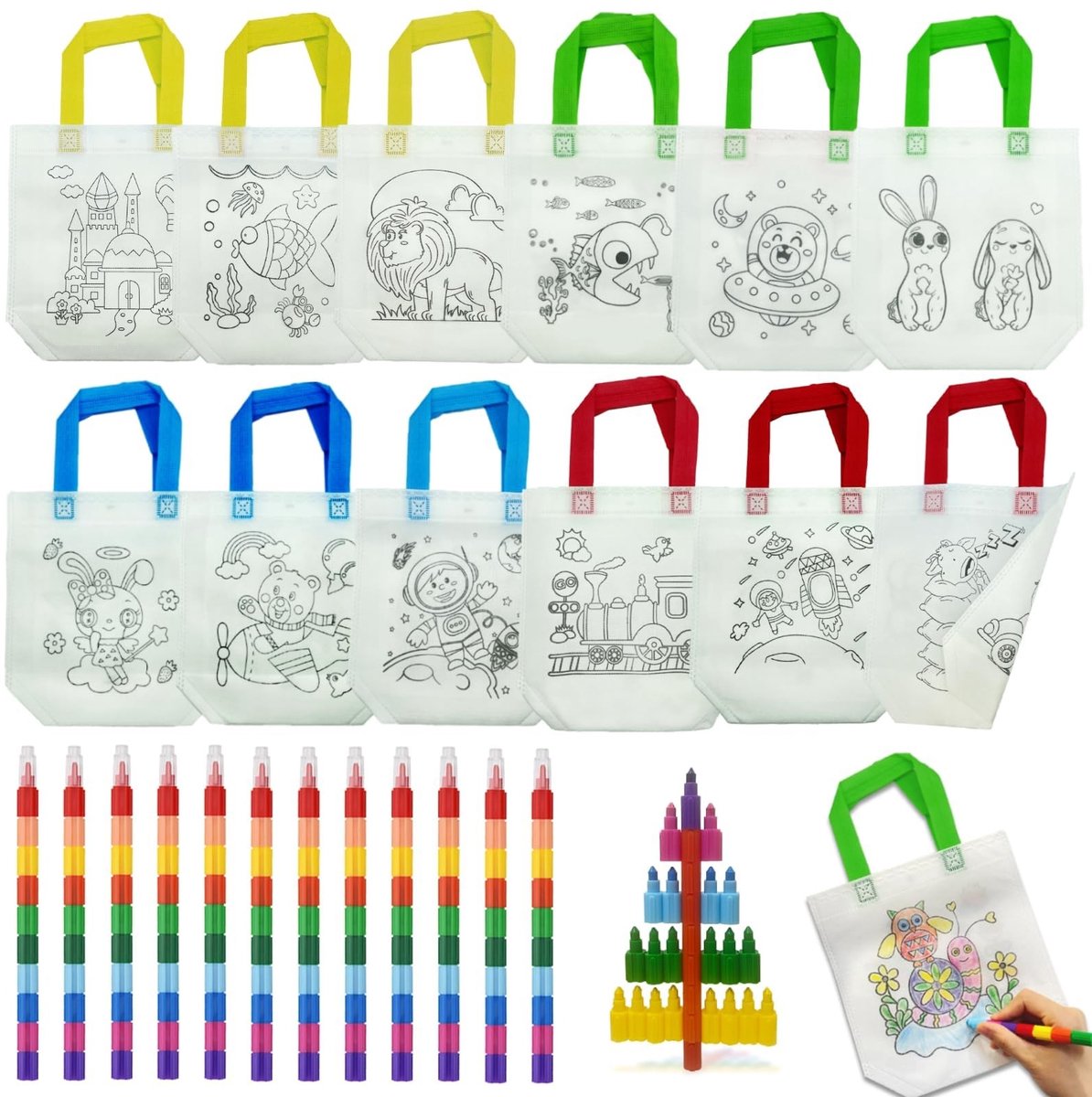 Omgoods- Stoffen Zakjes 12 Stuks - Organza Zakjes - Cadeauzakjes - Linnen Zakjes - Creatief Speelgoed - Perfect voor Kinderfeestjes - Kleurzakjes