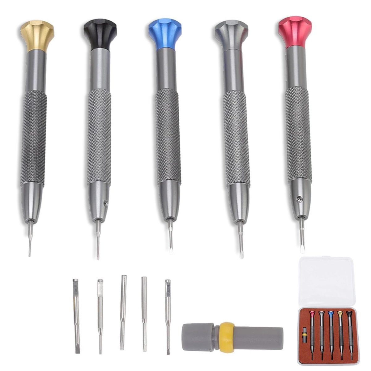 Omgoods- Schroevendraaier Set - 5-delige Precisie Set - Carbon Staal - Horloge/Bril Reparatie - Opslagdoos - Verstelbare Koppen - Horlogeschroevendraaier