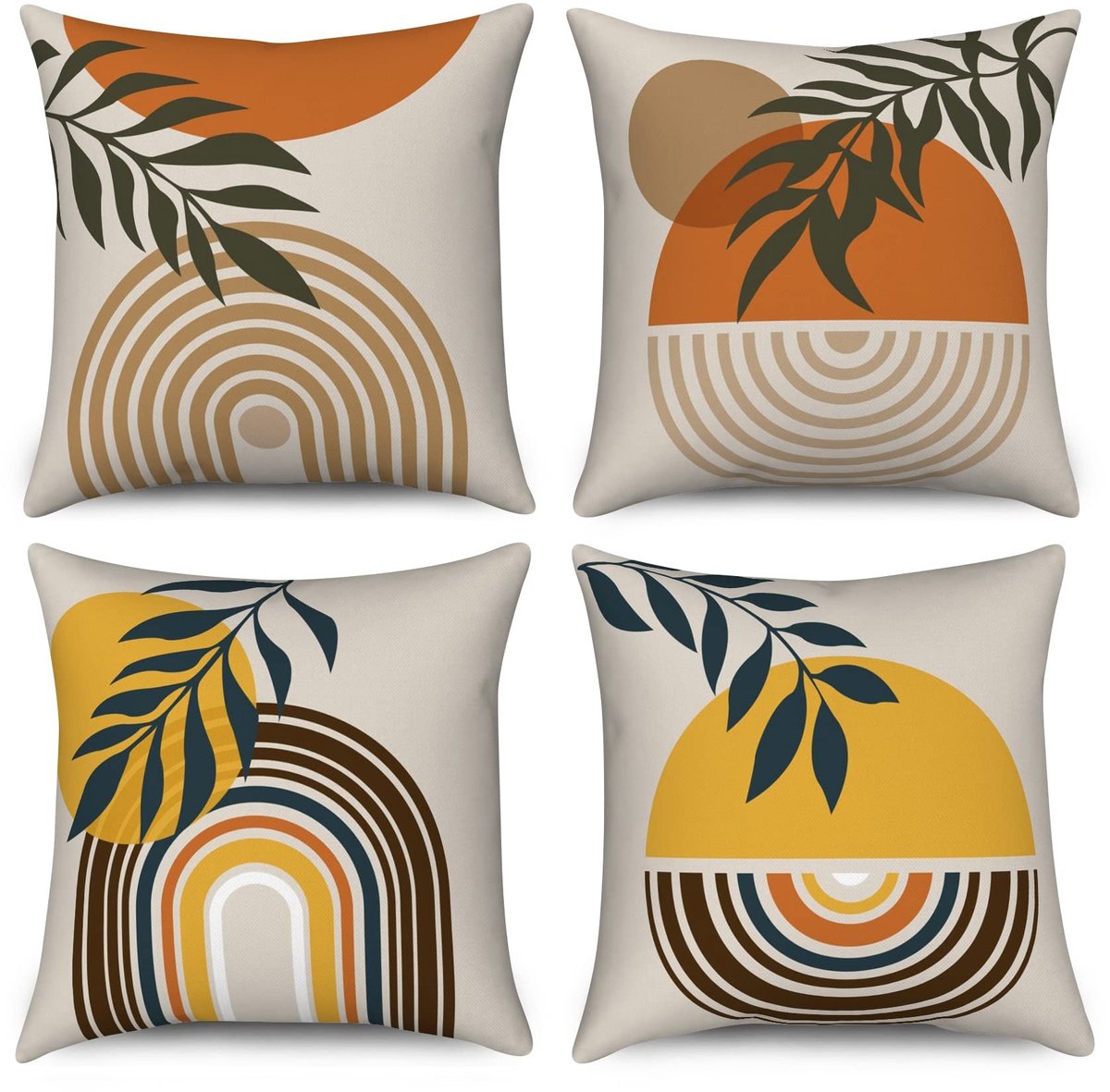 Omgoods - Set van 4 Decoratieve Kussenhoezen 45x45 cm met Abstracte Motieven