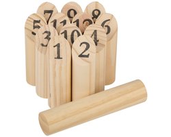 Eddy Toys Houten Pinspel 13-delig - Buitenspel voor Kinderen en Volwassenen - Tradionele Finse Werpspel van Hout - Outdoor Familiespel met Nummers