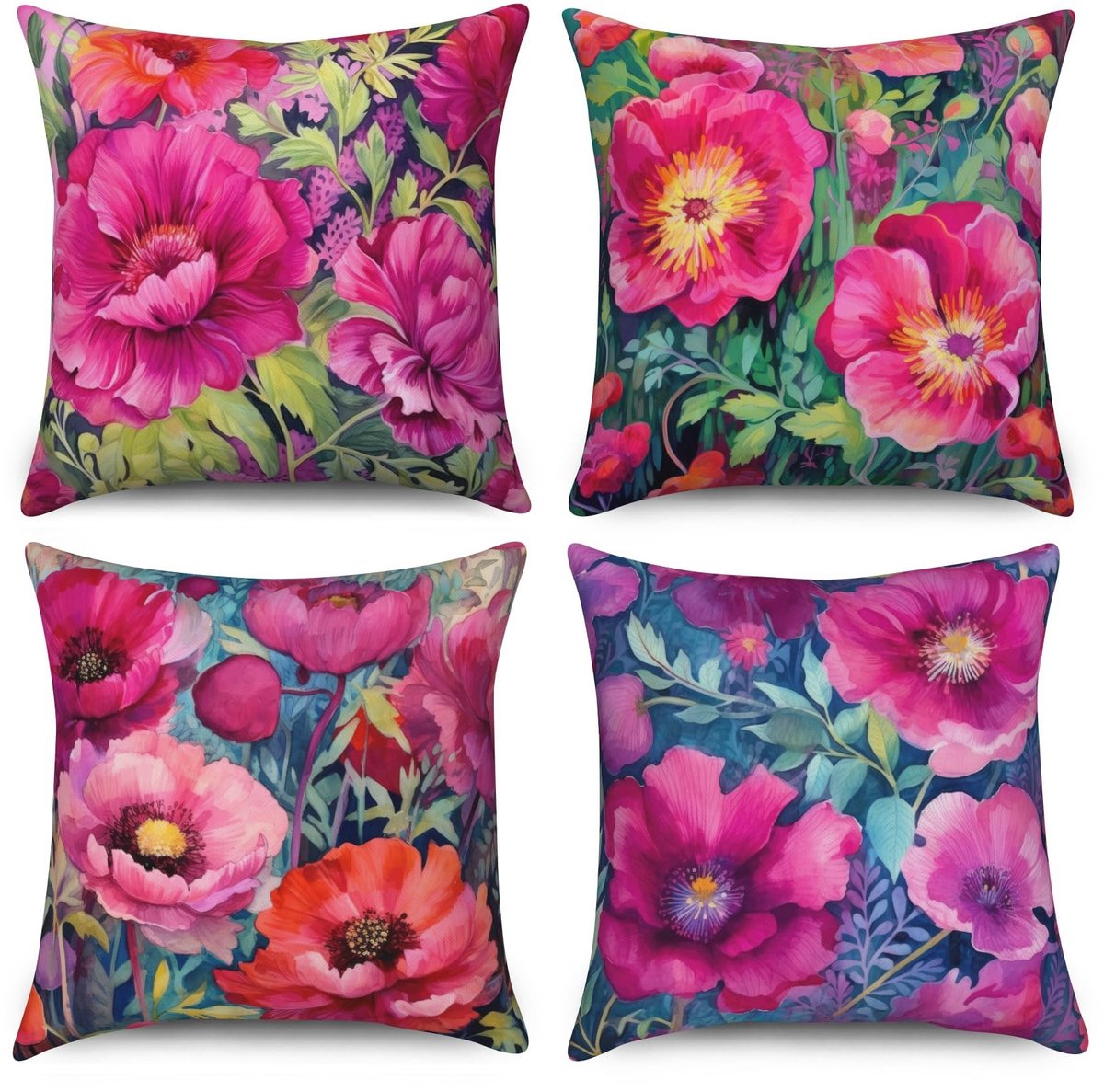 Omgoods - Set van 4 Retro Bloem Kussenhoezen 50 x 50 cm