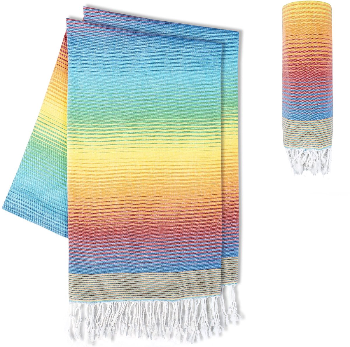 Omgoods - Set van 2 Premium Fouta Hammam Handdoeken 100x200cm - 100% Katoen met Handgeknoopte Franje