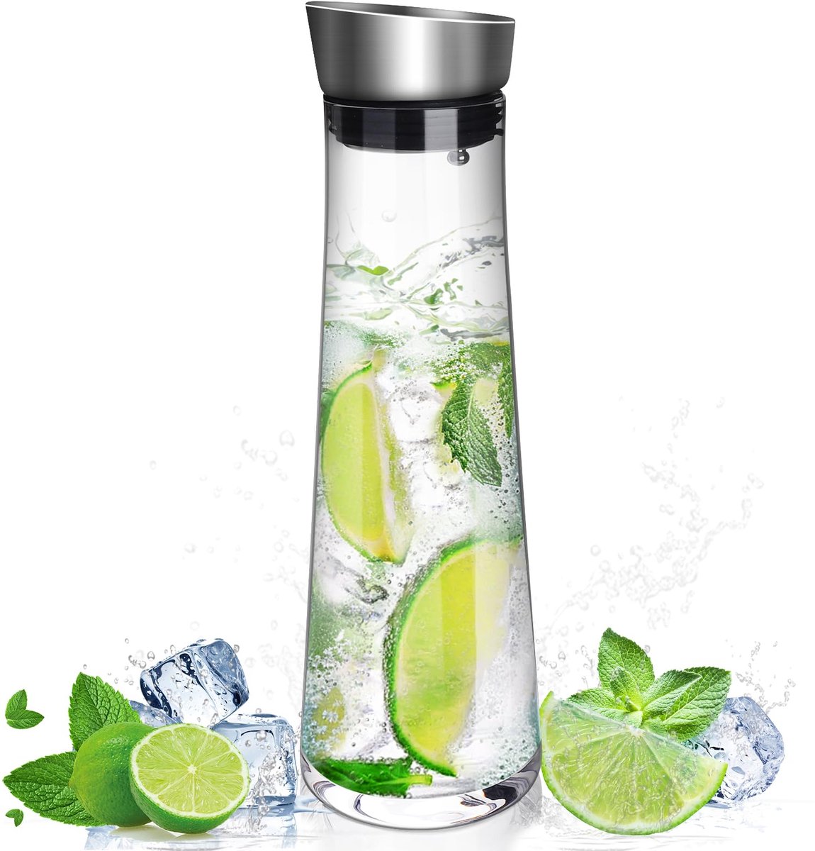 Omgoods - Water Carafe 1 Liter - Glazen Carafe met Deksel voor Ijsthee en Dranken
