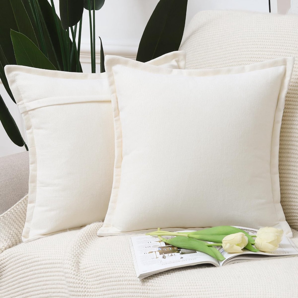 Omgoods - Set van 2 Zachte Kussenslopen met Franje 50x50cm Crème Wit