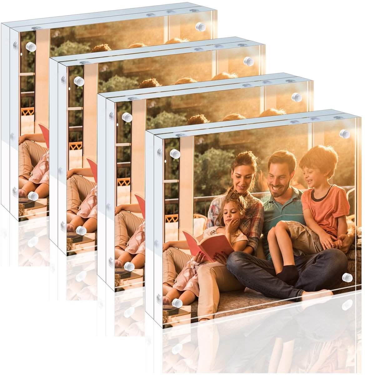 Omgoods - Set van 4 Dubbelzijdige Acryl Fotolijsten met Magnetische Bevestiging