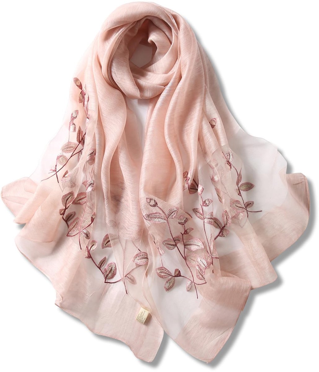 Omgoods - Lichtgewicht Chiffon Sjaal met Bloem Borduursel