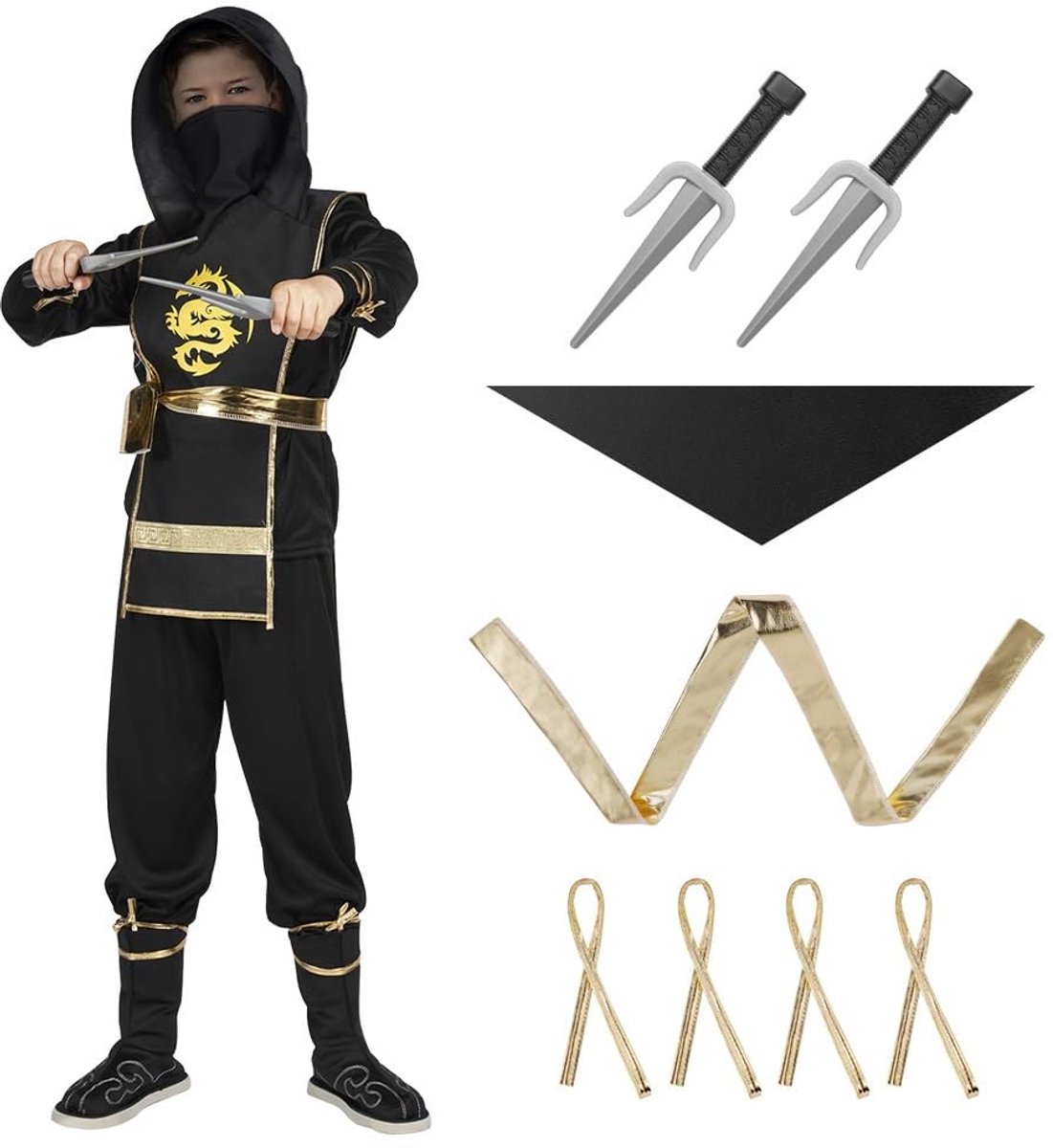 Omgoods - Deluxe Ninja Kostuum voor Kinderen met Foam Accessoires