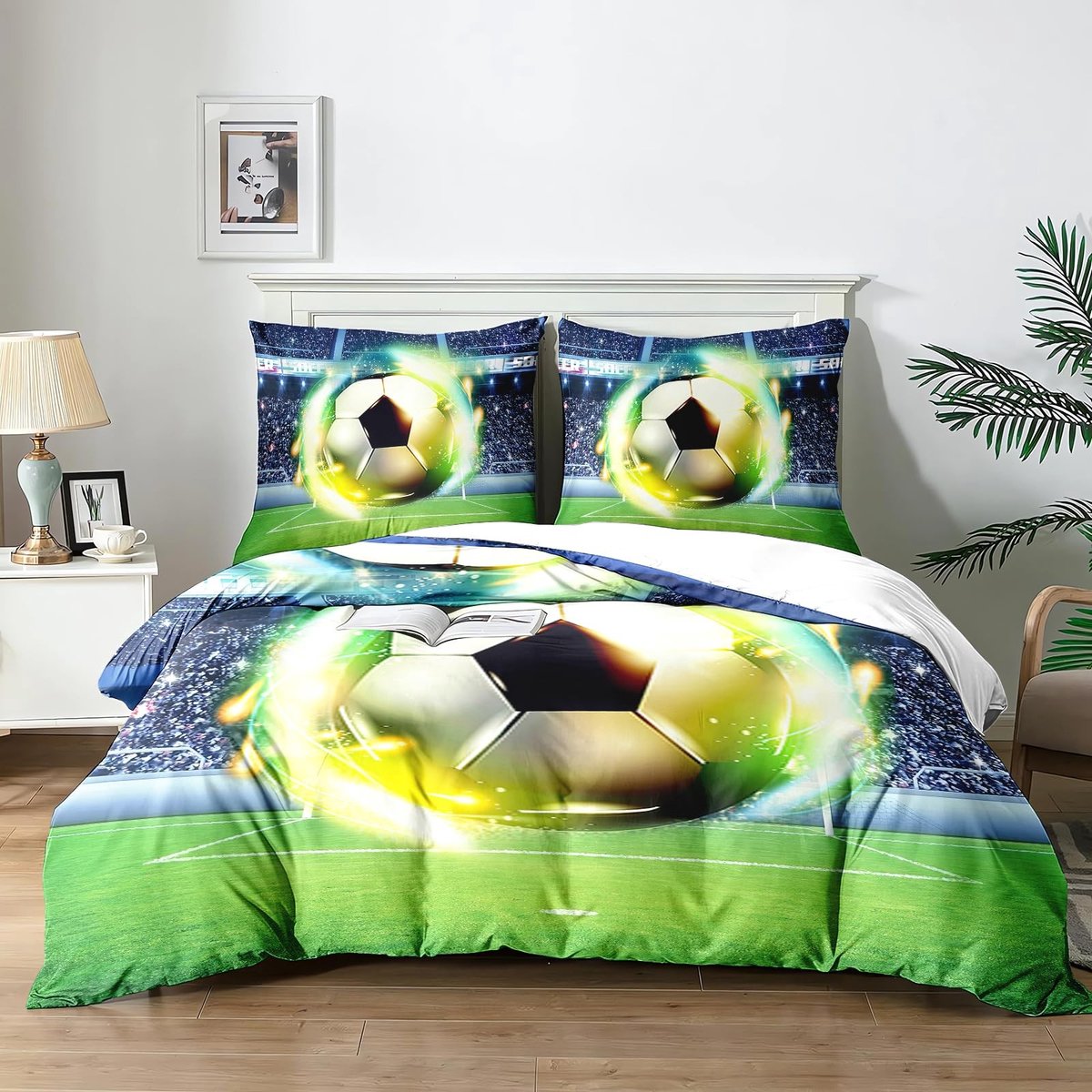 Omgoods - Kinder Duvet Cover Set met Voetbalprint en 2 Kussenslopen