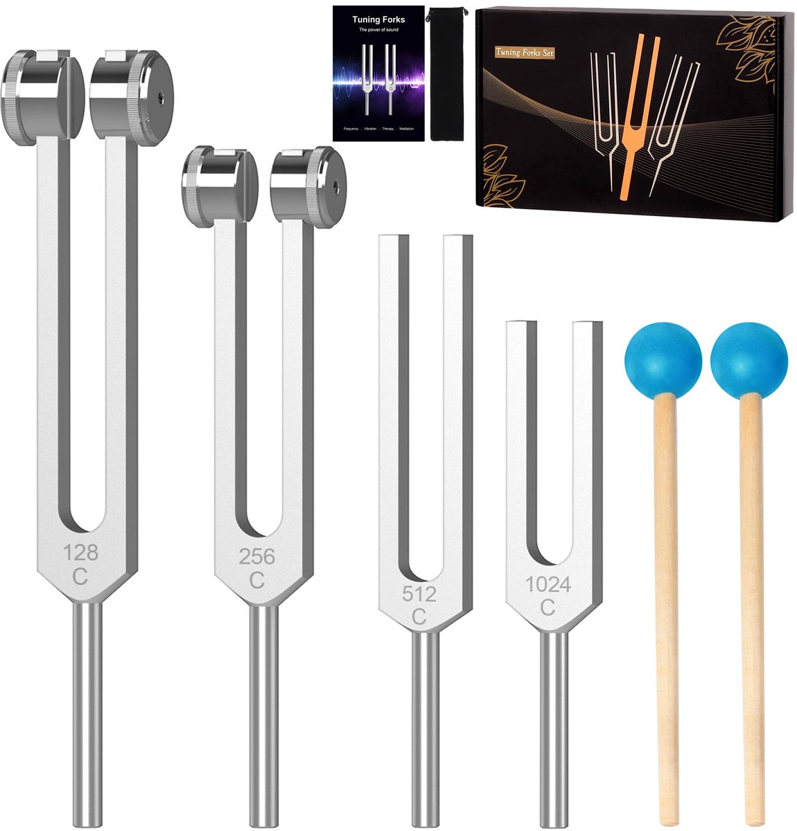 Omgoods- Stemvorkenset 4 Stuks - 128Hz/256Hz/512Hz/1024Hz - Accessoires - Yoga - Meditatie - Bevorderd Ontspanning - Geluidstuning