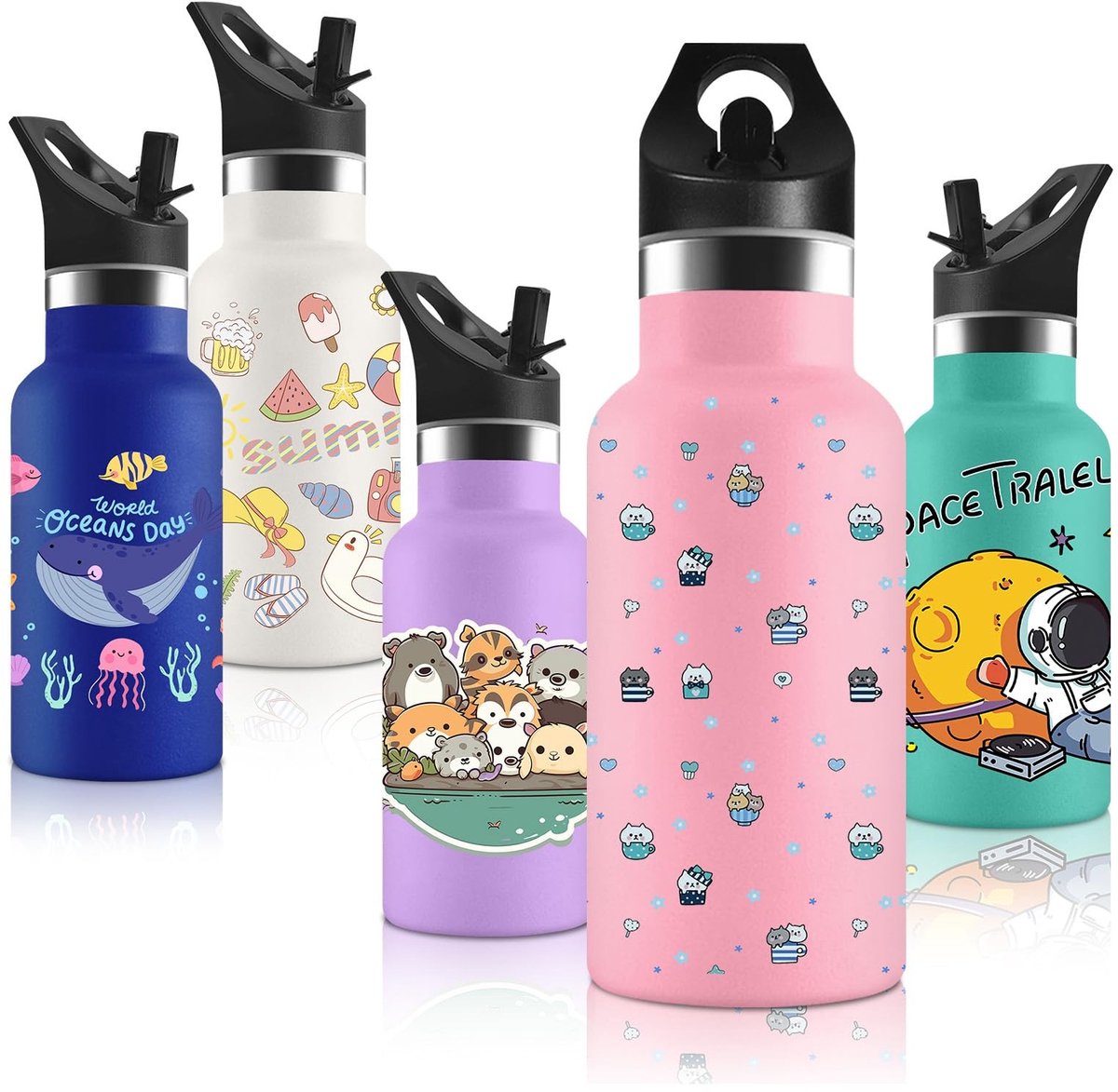 Omgoods - Thermosfles met Rietje voor Kinderen, 350 ml