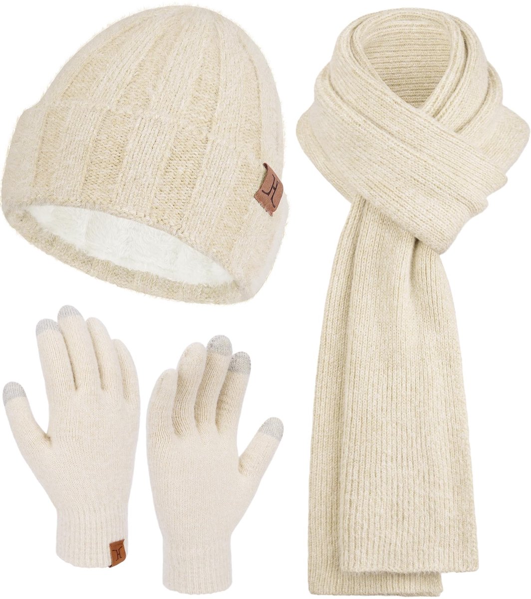 Omgoods - Winter Warm Gebreide Beanie, Touchscreen Handschoenen en Lange Sjaal Set voor Dames en Heren