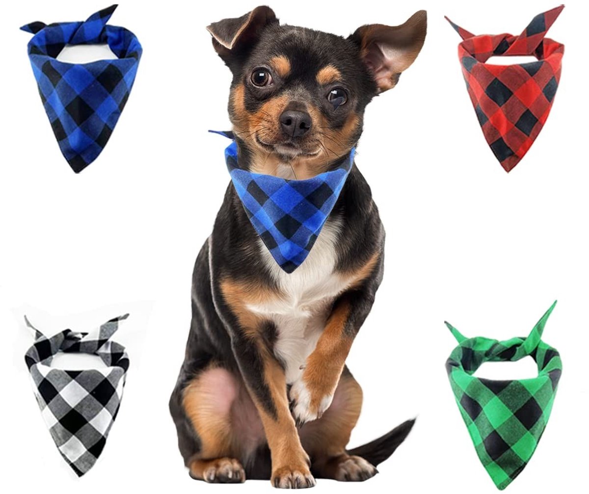Omgoods - 4 Stuks Wasbare Hondensjaals in Buffalo Plaid, Medium