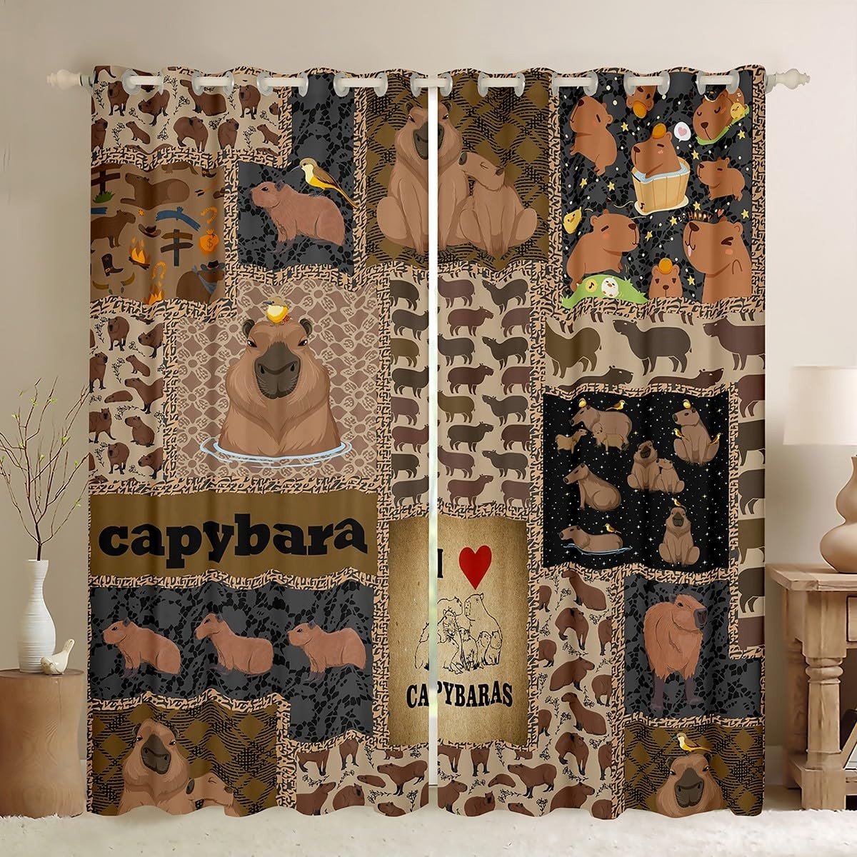 Omgoods - Set van 2 Kindergordijnen met Capibara Motief