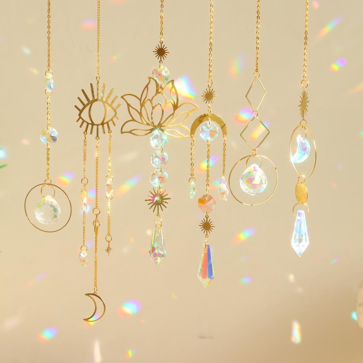Omgoods - Set van 6 Crystal Sun Catchers met Maan en Ster Ontwerp
