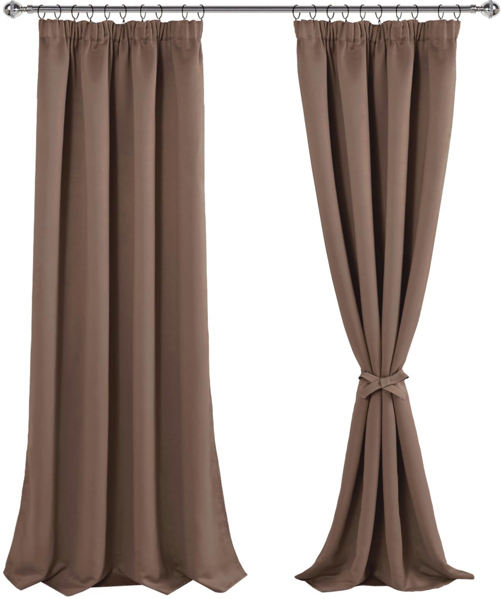 Omgoods - Zwartoutgordijnen met Rimpel en Tape - Khaki, Set van 2