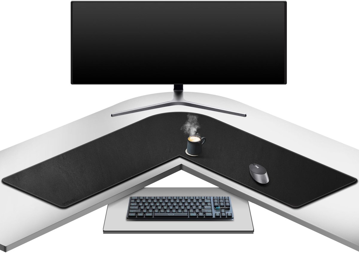 Omgoods - L-vormige PU Leren Bureau Onderlegger 95 x 95 cm Zwart