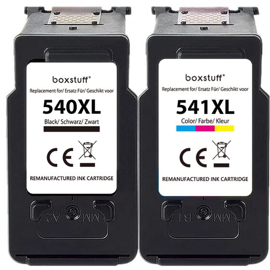 Boxstuff 540XL zwarte en 541XL kleurencartridge, remanufactured ink cartridge.