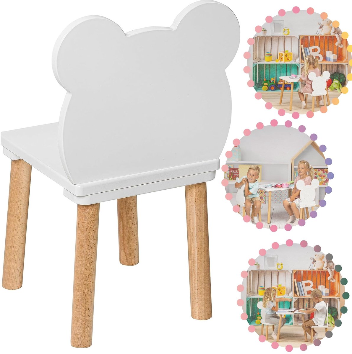 Omgoods - Houten Kinderstoel en Tafelset Natuurlijk