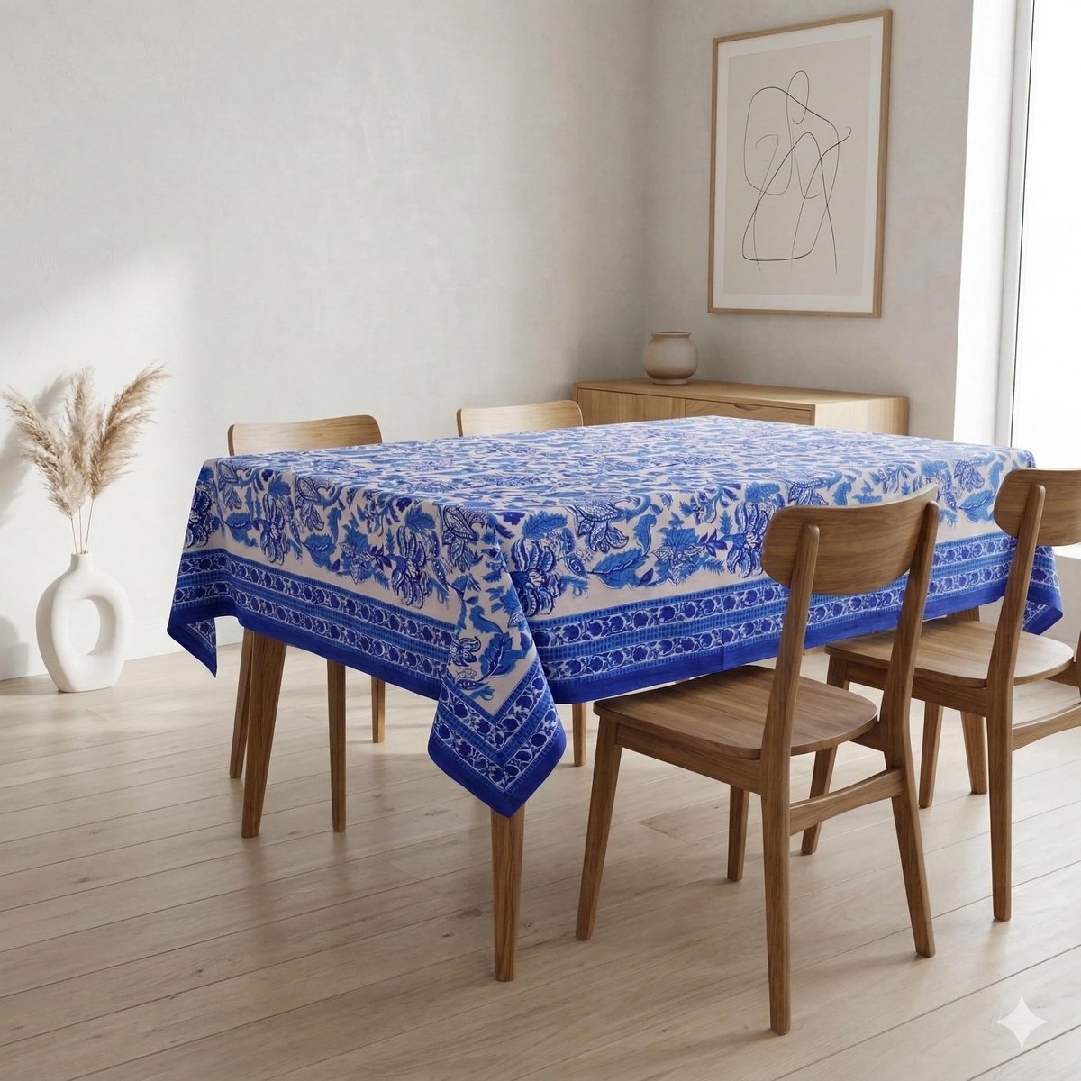 Omgoods - Blauwe Rechthoekige Tafelkleed 152 x 229 cm met Bloemenprint