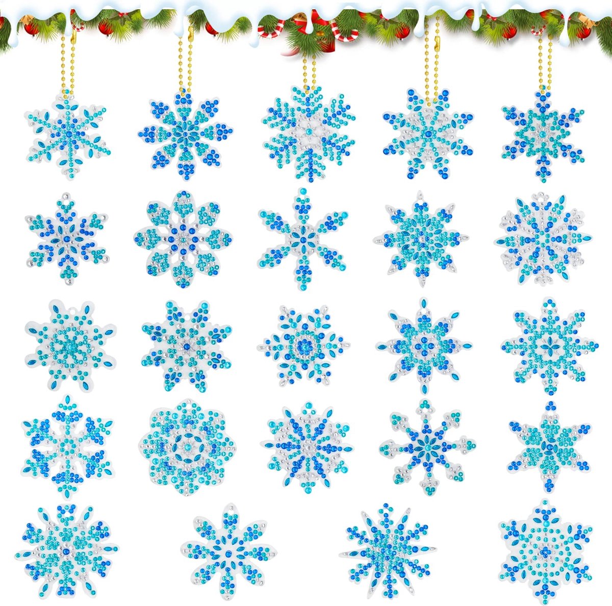 Omgoods - 24 Stuks Kerst Sleutelhangers met Sneeuwvlok Ontwerp