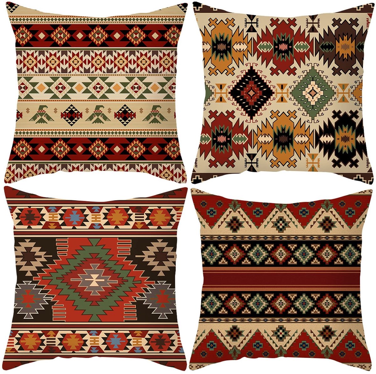 Omgoods - Set van 4 Azteekse Kussenslopen 18x18 Inch voor Decoratie
