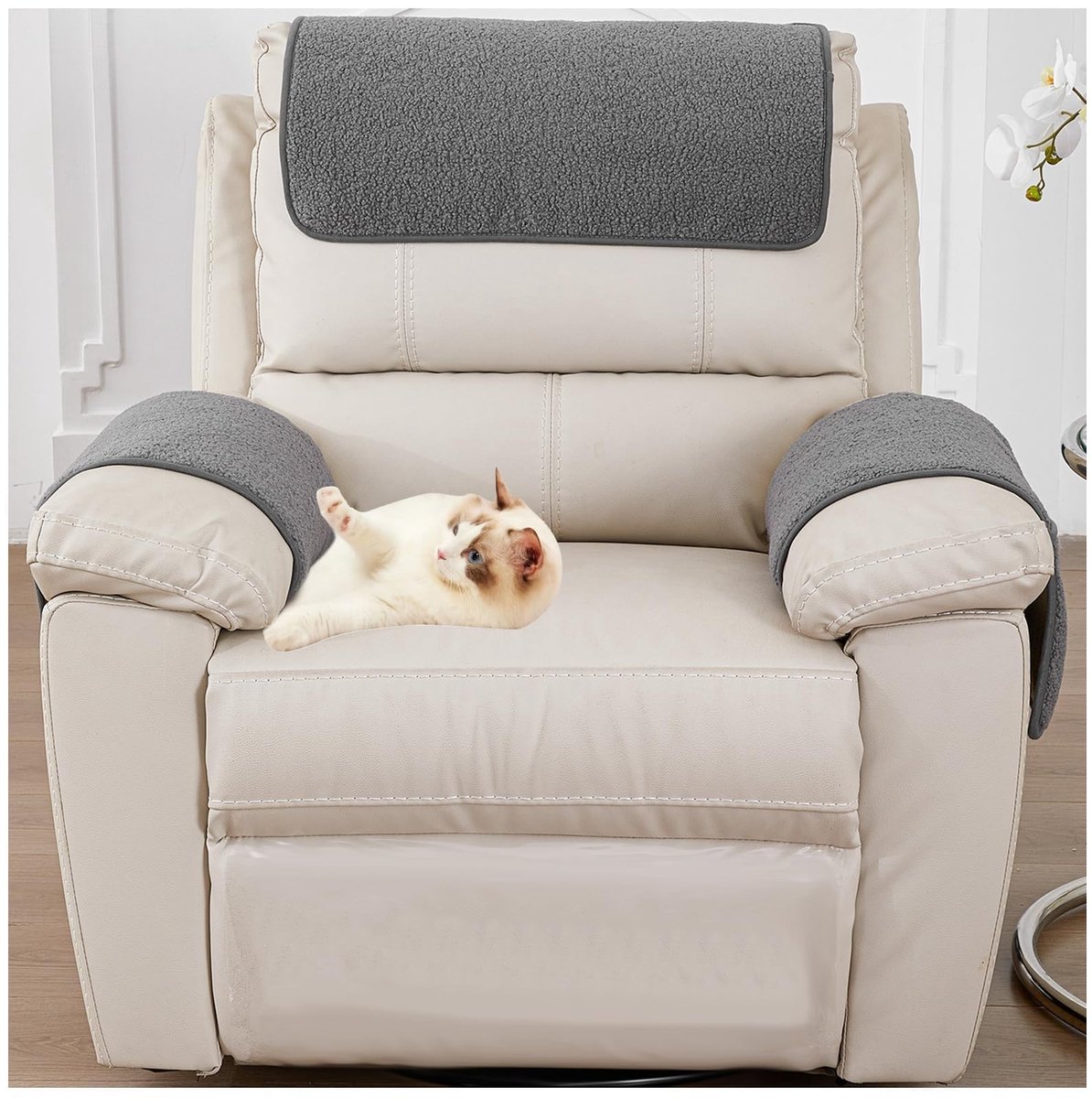 Omgoods - Lamb Velvet Armsteunhoezen met Pocket 3 Stuks Lichtgrijs