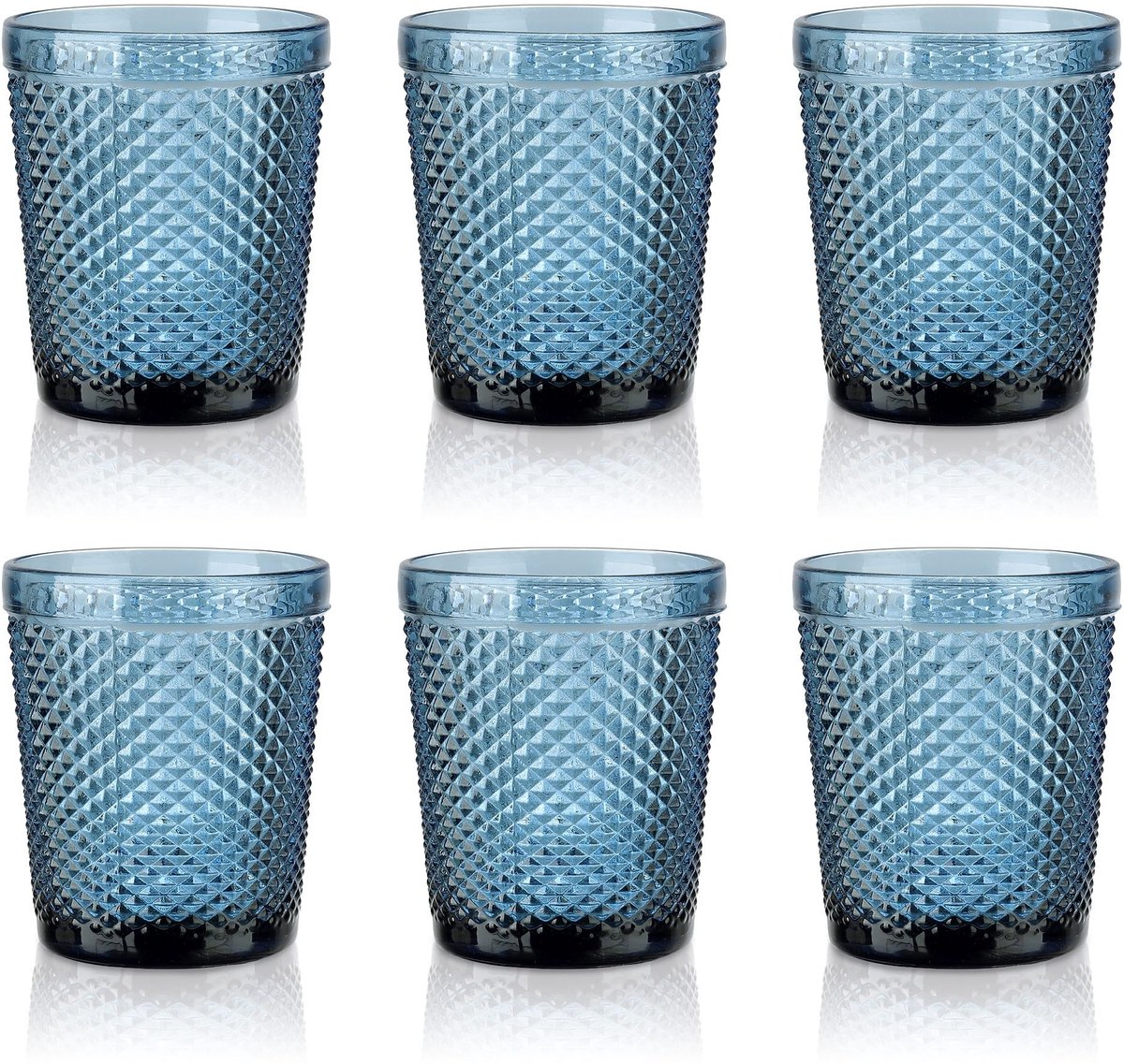 Omgoods - Set van 6 Blauwe Drinkglazen met Embossed Design