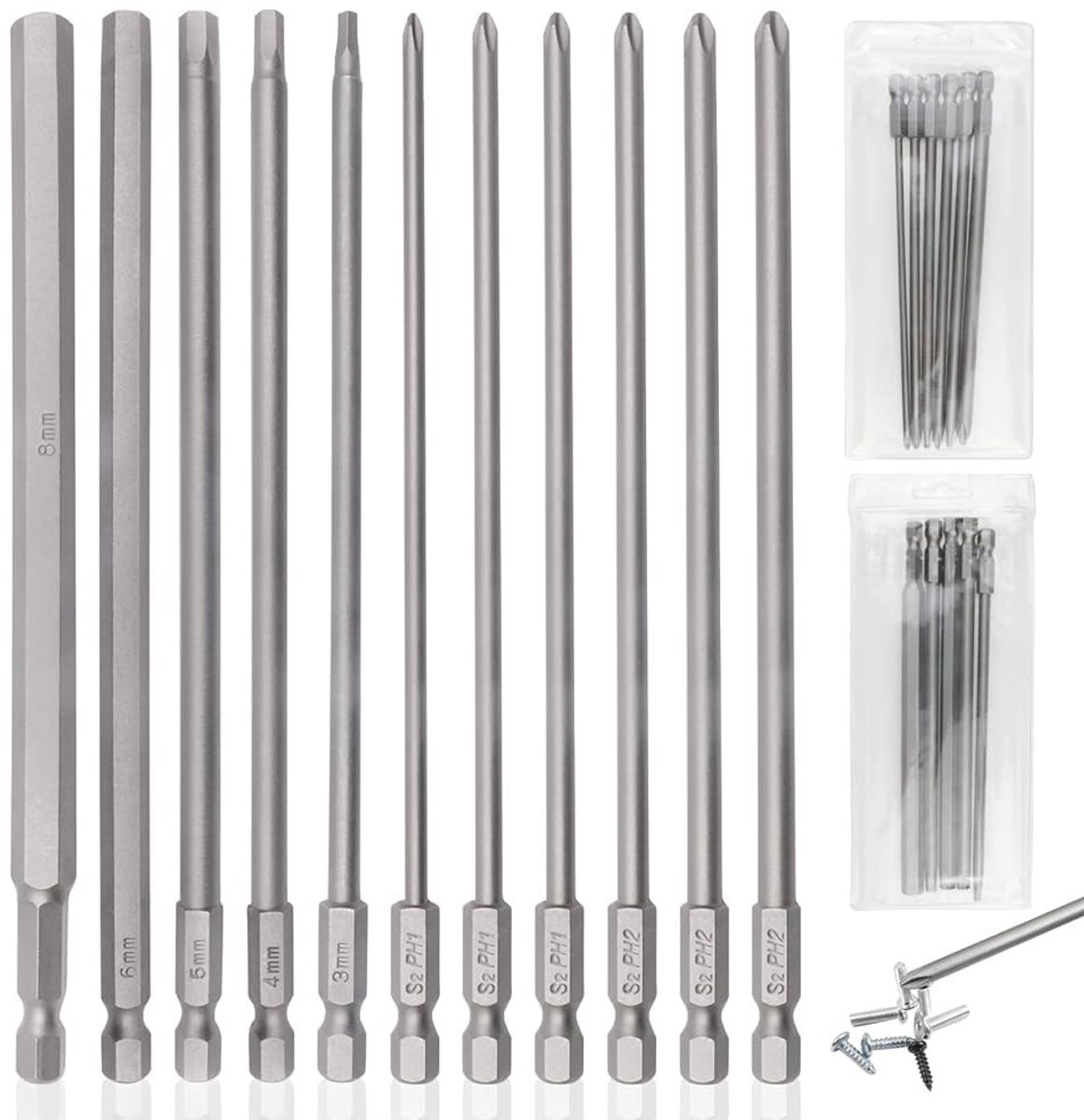 Omgoods - 11-delige Bitset met Lange Bits van 150 mm