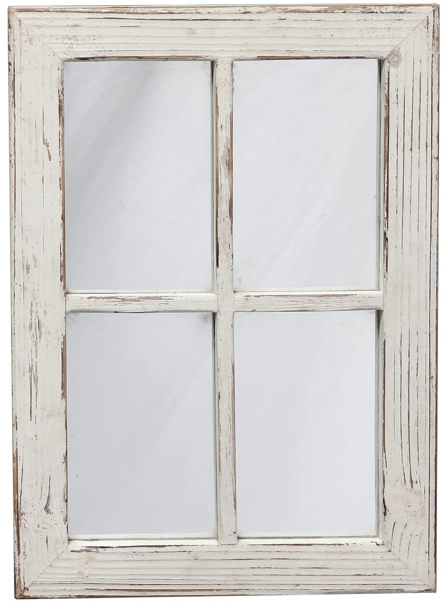 Omgoods - Handgemaakt Vintage Wandspiegel in Witte Afwerking 28 x 39.5 cm