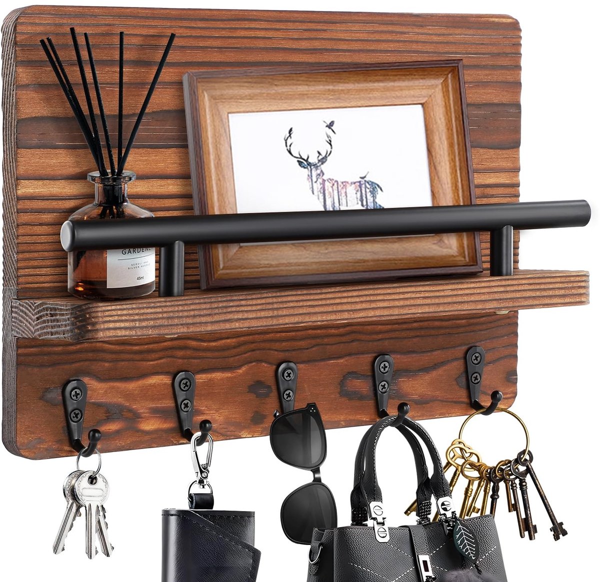 Omgoods - Houten Sleutelhanger met 5 Haakjes voor Organisatie