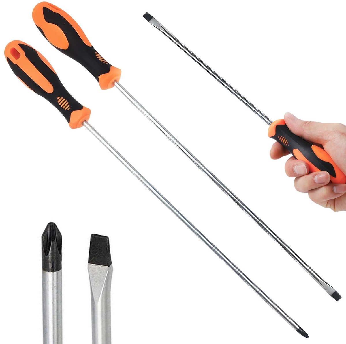 Omgoods - Set van 2 Lange Schroevendraaiers met Magnetische Handgrepen
