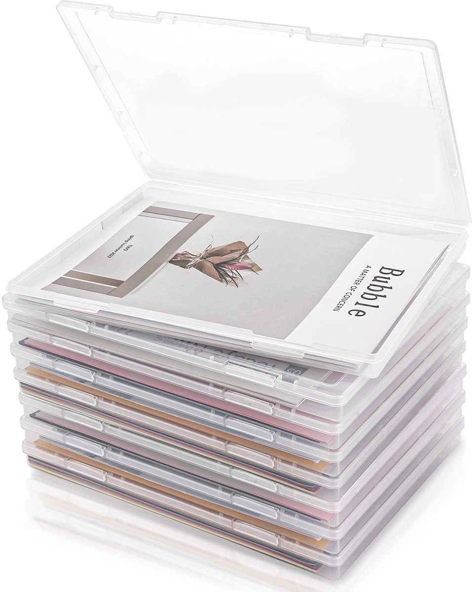 Omgoods- Archiefdoos A4 - 8 Stuks - Transparante Kunststof Dozen - Draagbare Opbergdoos met Deksel - Documentenbox - Ruimtebesparend Ontwerp - Documentendoos