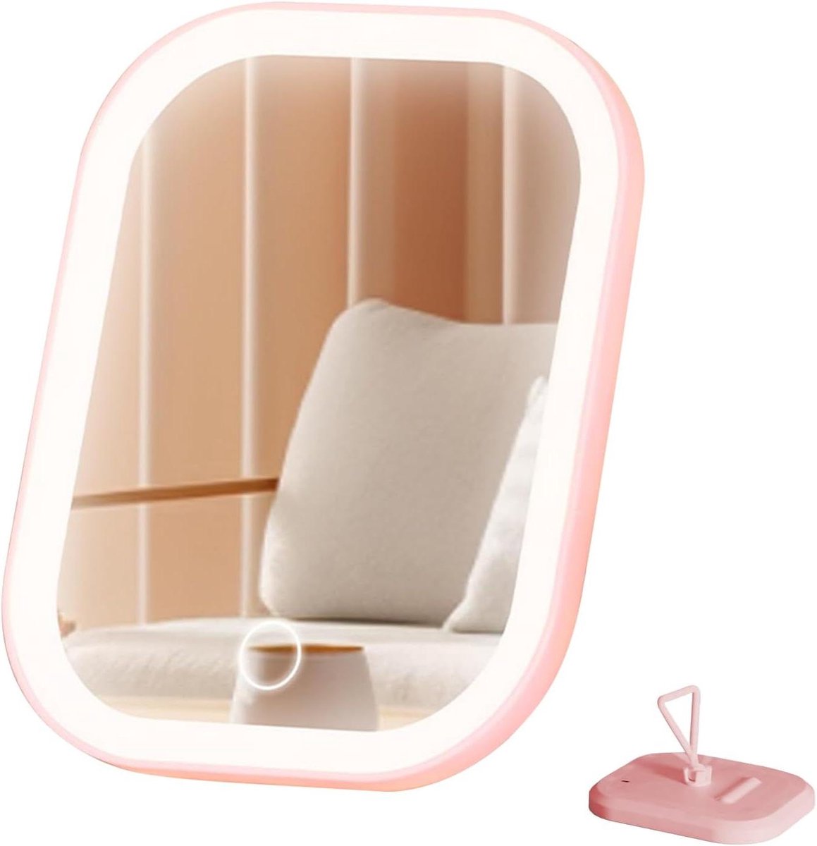Verlichte make-upspiegel - Draagbare spiegel - Cosmetica aanbrengen - Instelbare helderheid - 20.6 x 16.4 cm - Roze