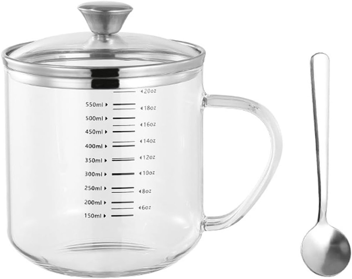 Glazen maatbeker met roestvrijstalen deksel, 550 ml - Perfect voor koken, bakken en porties meten