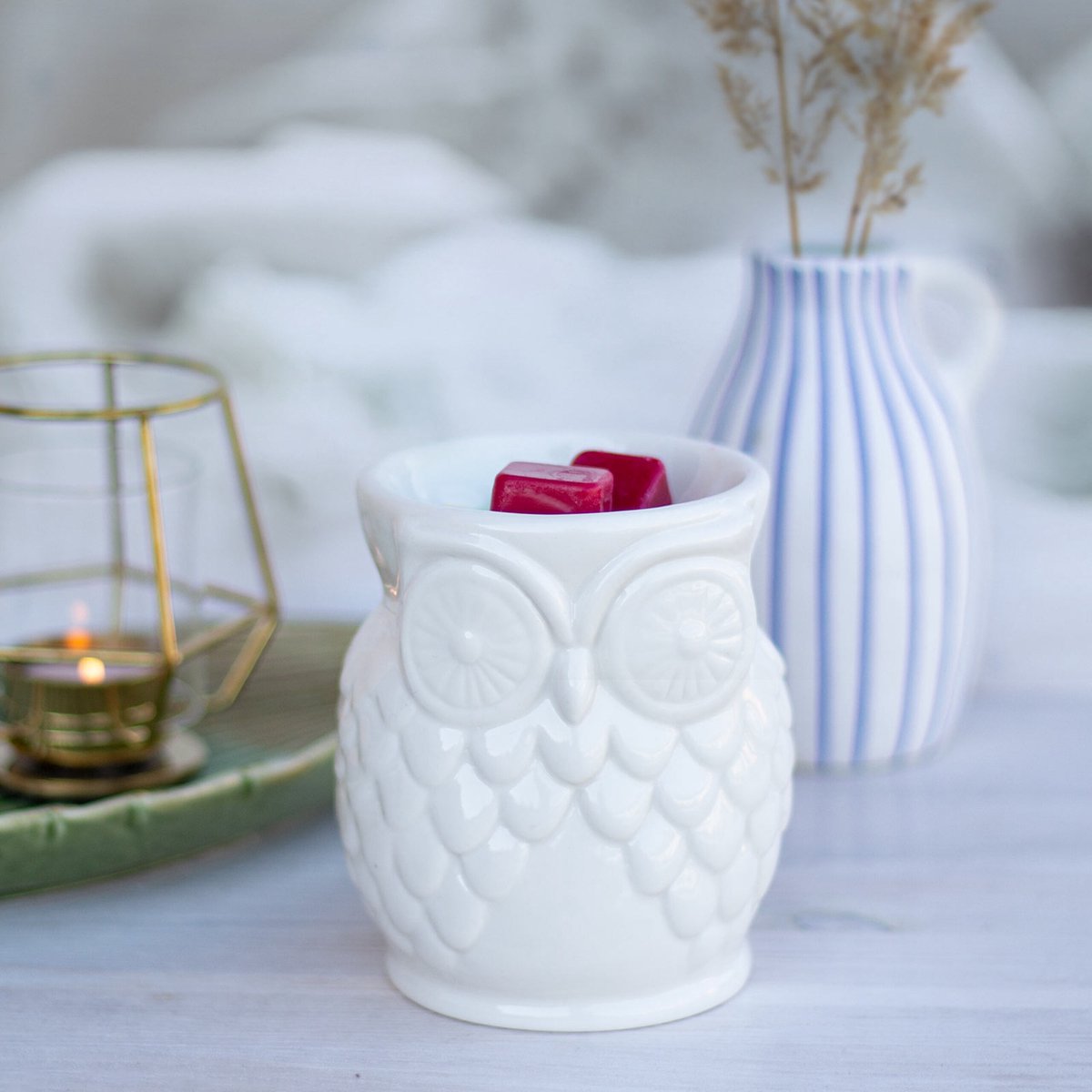 Candle-Brothers Theelicht-geurbrander-uil-wit-met-theelicht