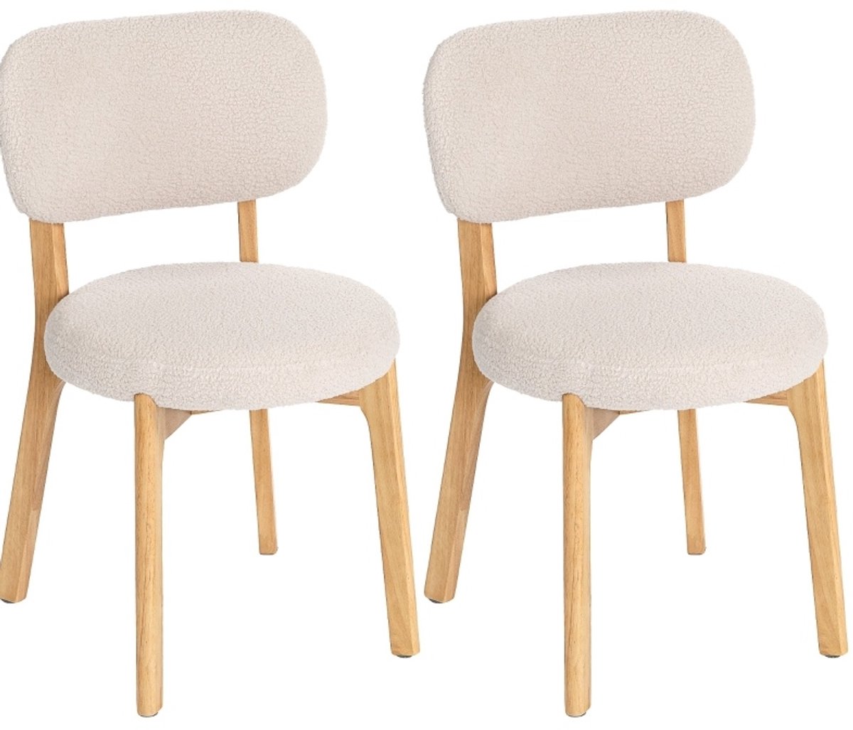 MIVRAY Eetkamerstoel Set Van 2 - Bouclé Crème Met Gebogen Rugleuning En Houten Poten - Voor Eetkamer En Woonkamer - Stof - Crème