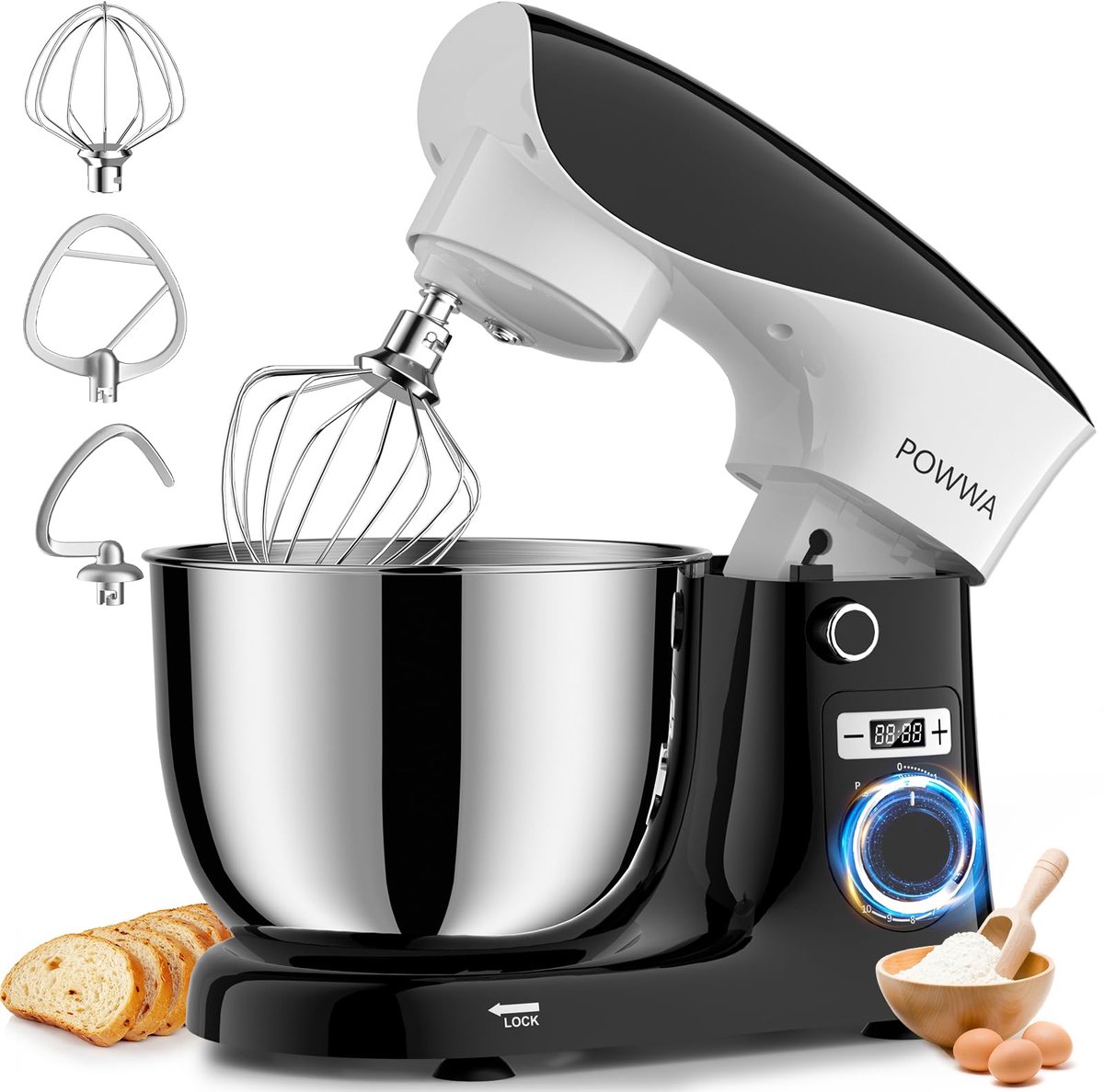 SnelShoppen - Stand Mixer 5 L 10 Snelheden Tilt-Head Elektrische Keuken Mixer met Mengkom, Deeghaak, Klopper en Beslaghaak, Keukenapparaat voor Bakken