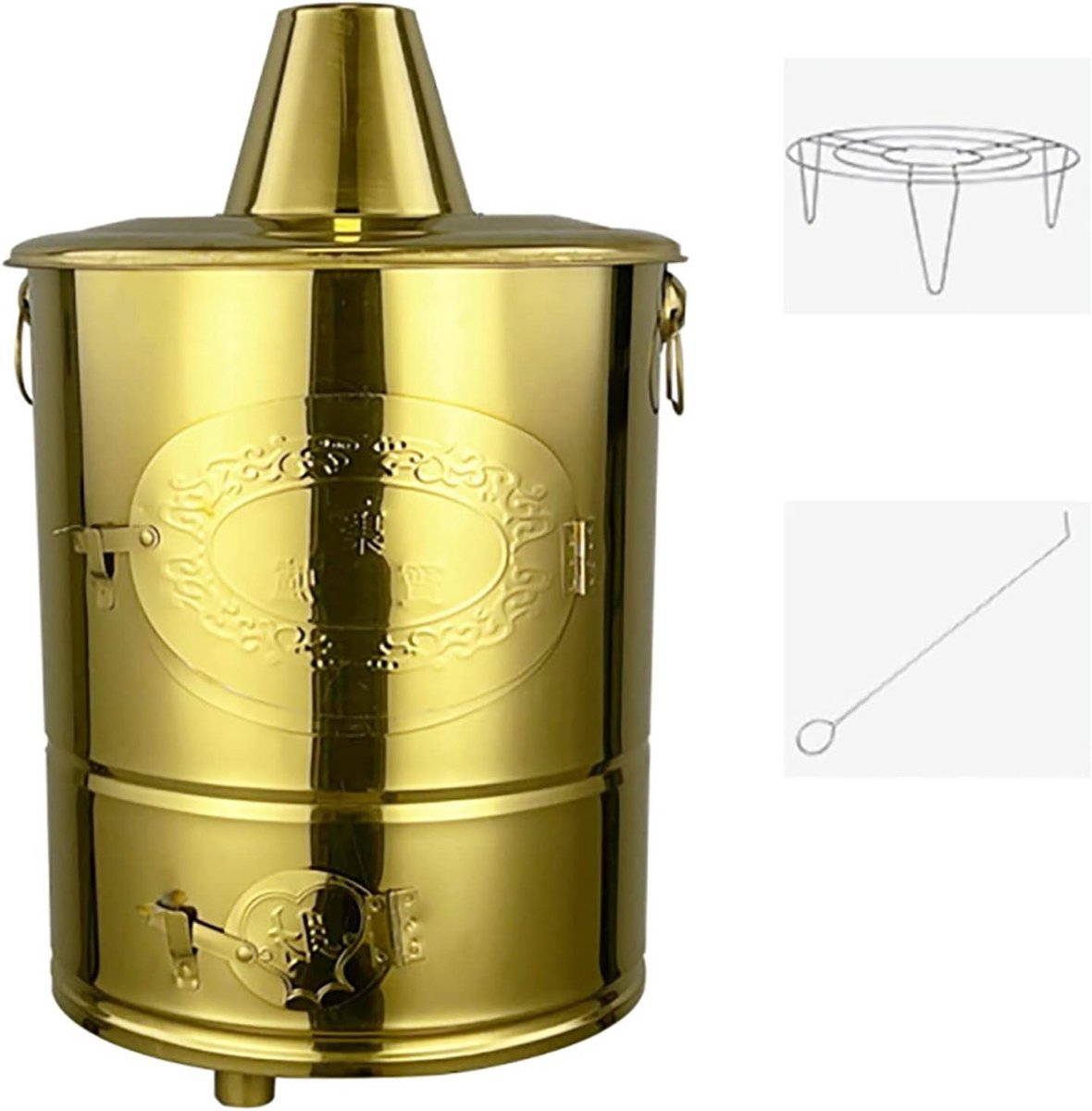Metalen Vuurtoren - Verbrandingsoven Tuin - Afval Verbranden - Met Rookafvoerbuis - 35x60cm - Goud