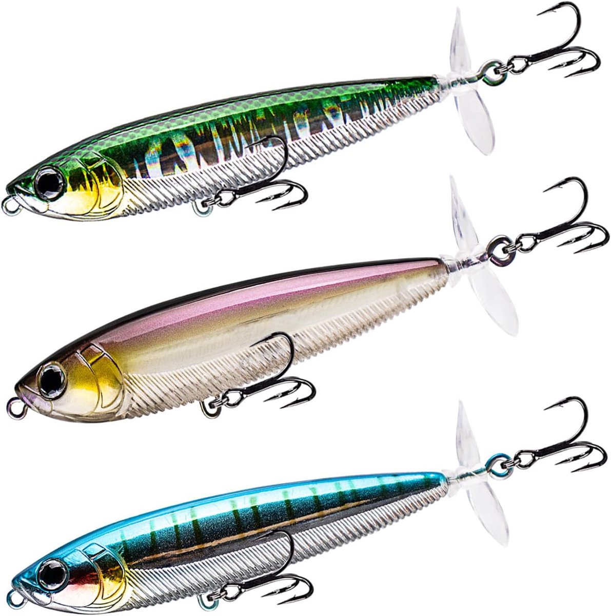 SnelShoppen - Whopper Plopper Surface Bait, Top Water Aas met Propellerstaart voor Zwarte Baars, Perfect voor Zoet en Zout Water, 2 Triple Haken, Vrol