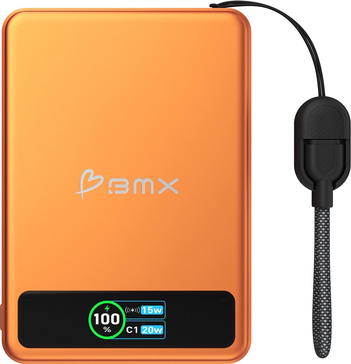 BMX SolidSafe Solid-State Qi2 Magnetische Powerbank – Gelijktijdige Oplaadcapaciteit van C1 en Qi2 – Compact en Draagbaar Ontwerp – Stevige Constructie voor Dagelijkse Slijtage - Oranje