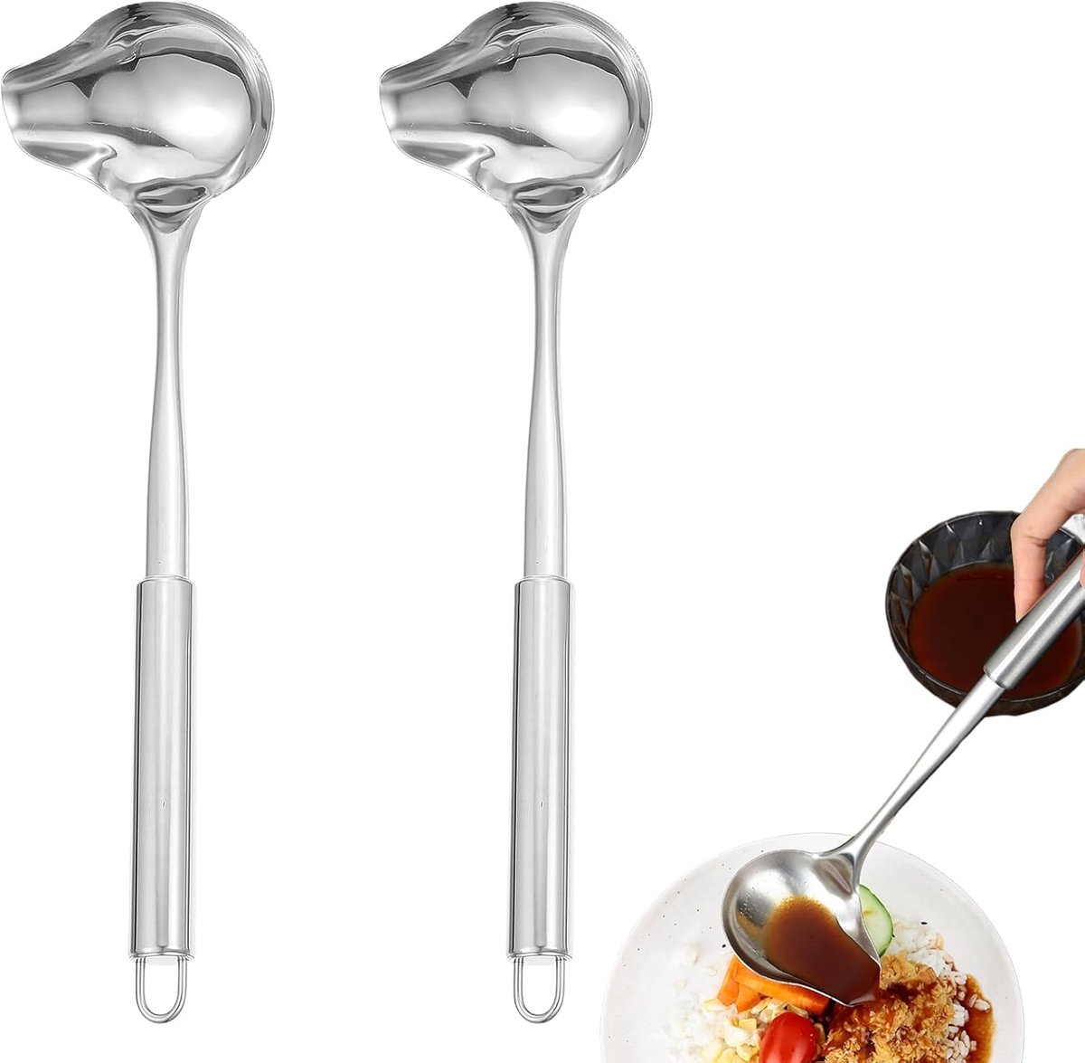 SnelShoppen - 2 Pcs RVS Soeplepel en Sauslepel 30.2 cm - Duurzaam, Roestvrij Staal, Met Tuit, Geschikt Voor Soepen en Sauzen, Keuken Essentials