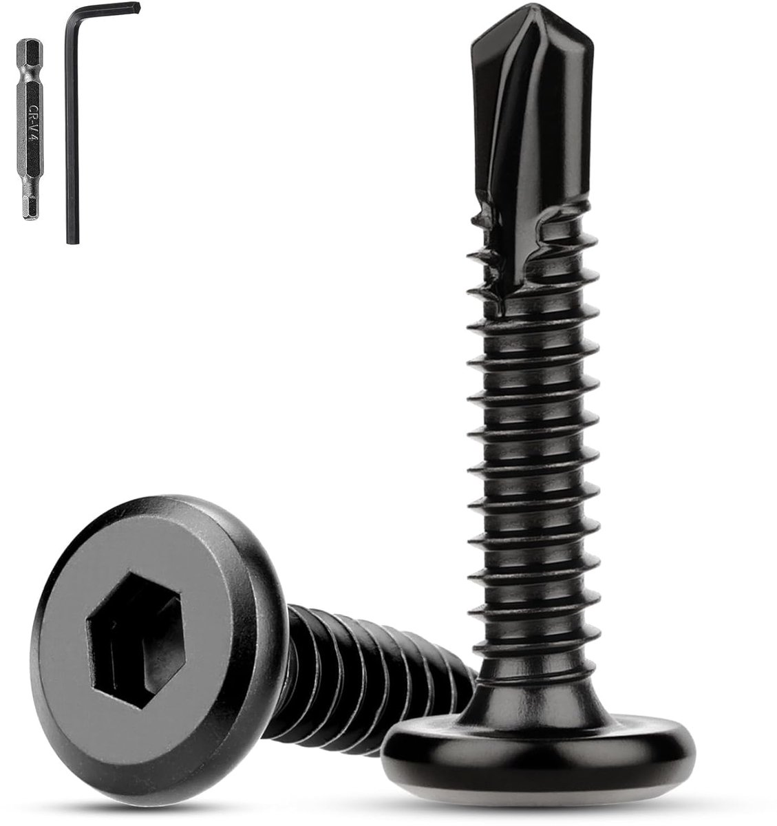 SnelShoppen - Pack van 60 Zelftappende Schroeven RVS M5.5 x 32 mm Blikschroeven Zelftappend 410 Zeskant Sleutel Inclusief Schroevendraaier Zwart