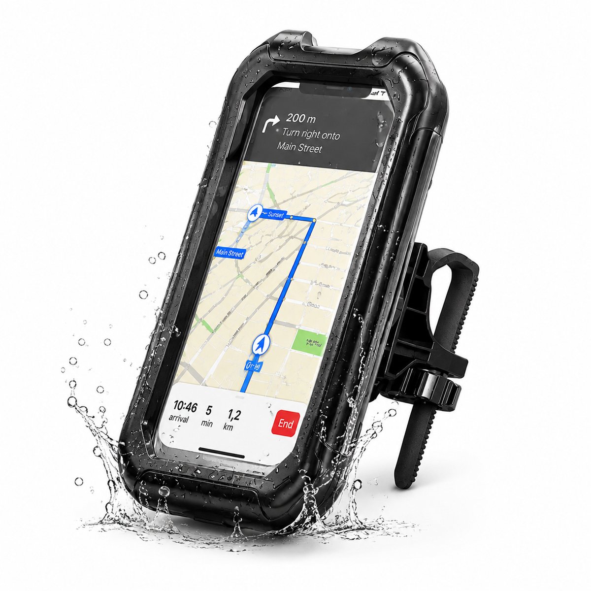 Telefoonhouder Fiets Waterdicht - Universele GSM Houder Fiets tot 7 Inch - Schokbestendige Smartphonehouder voor E-bike & Fatbike - 360° Draaibaar - Zwart