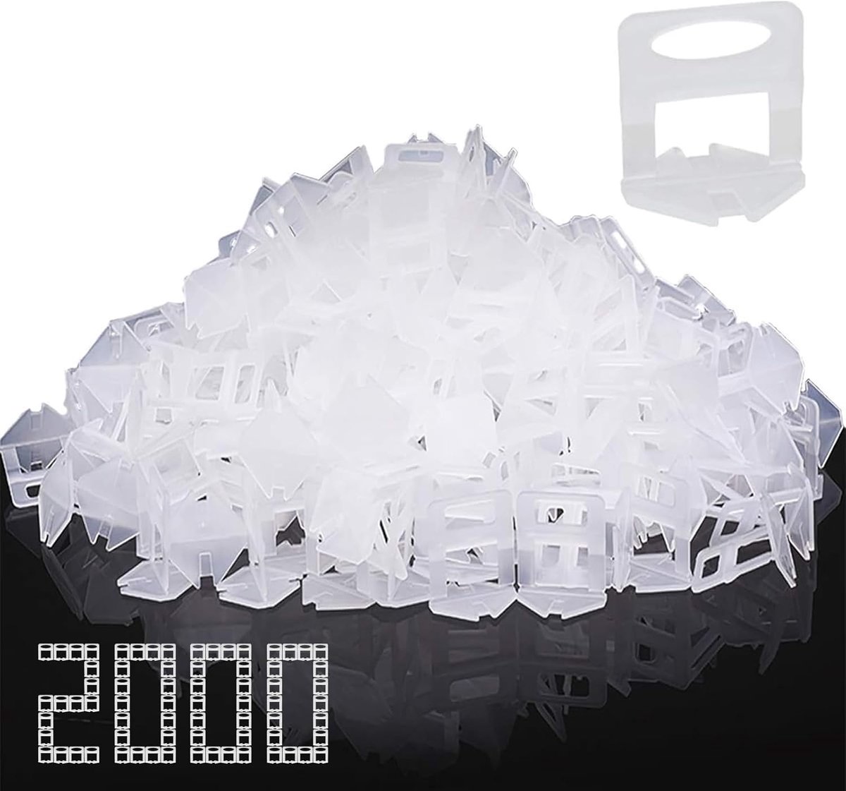 SnelShoppen - 2000 Stuks Tegel Leveling Systeem Tabs 1.5 mm, Leginrichting Voor Tegels, Hoofddikte 3-12 mm, Perfecte Voegen Afstand, Inclusief Trek Lu