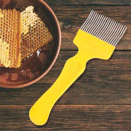 SnelShoppen - RVS Ontdekking Fork Bijen Ontdekking Fork Honingraat Bijenhouderij Gereedschap Accessoires Honing Schraper met Gele Kunststof Handgreep van Snelshoppen — afbeelding 4