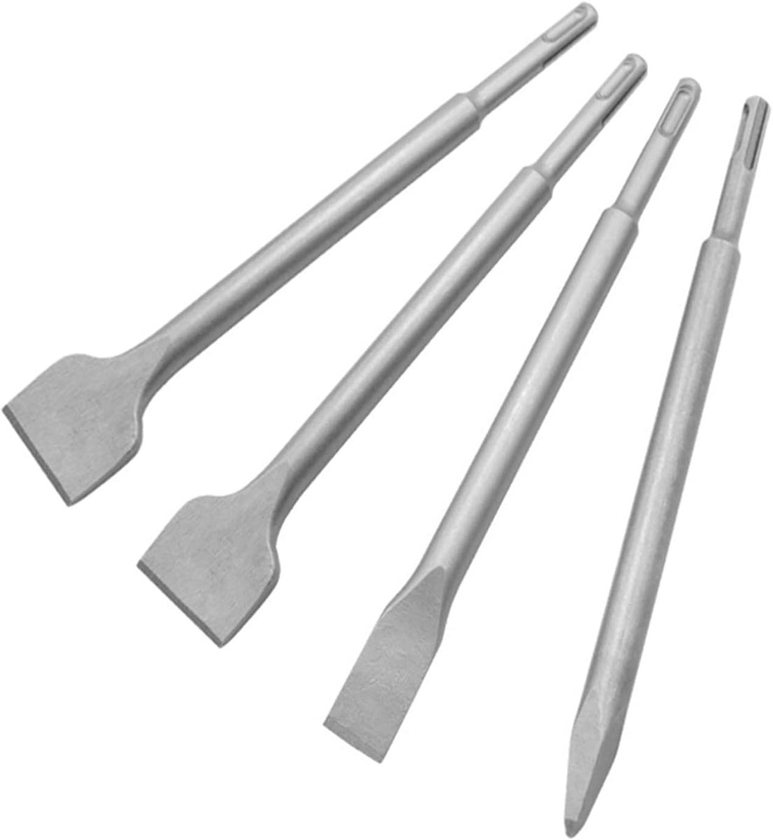 SnelShoppen - Hamer Beitels Set van 4 - Elektrische Boor Roterende Hamer Slagbits - Ronde Schacht Puntige Platte Kop Brede Platte Kop - Steen Beton Gr