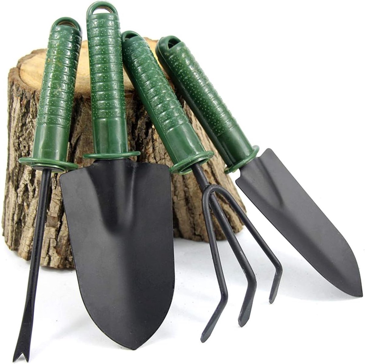 Tuingereedschap 4-delige mini-set - groen - met tas - ideaal voor bloempotten - ShopVlot