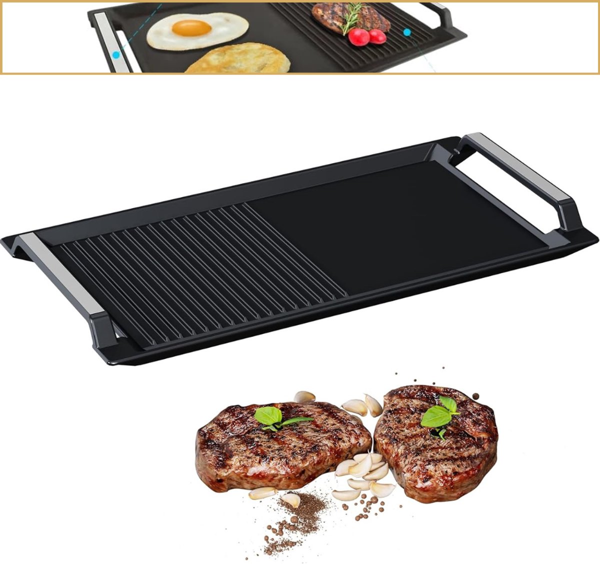 Zavio® Grillplaat Inductie - Bakplaat - Gietijzer - Zwart