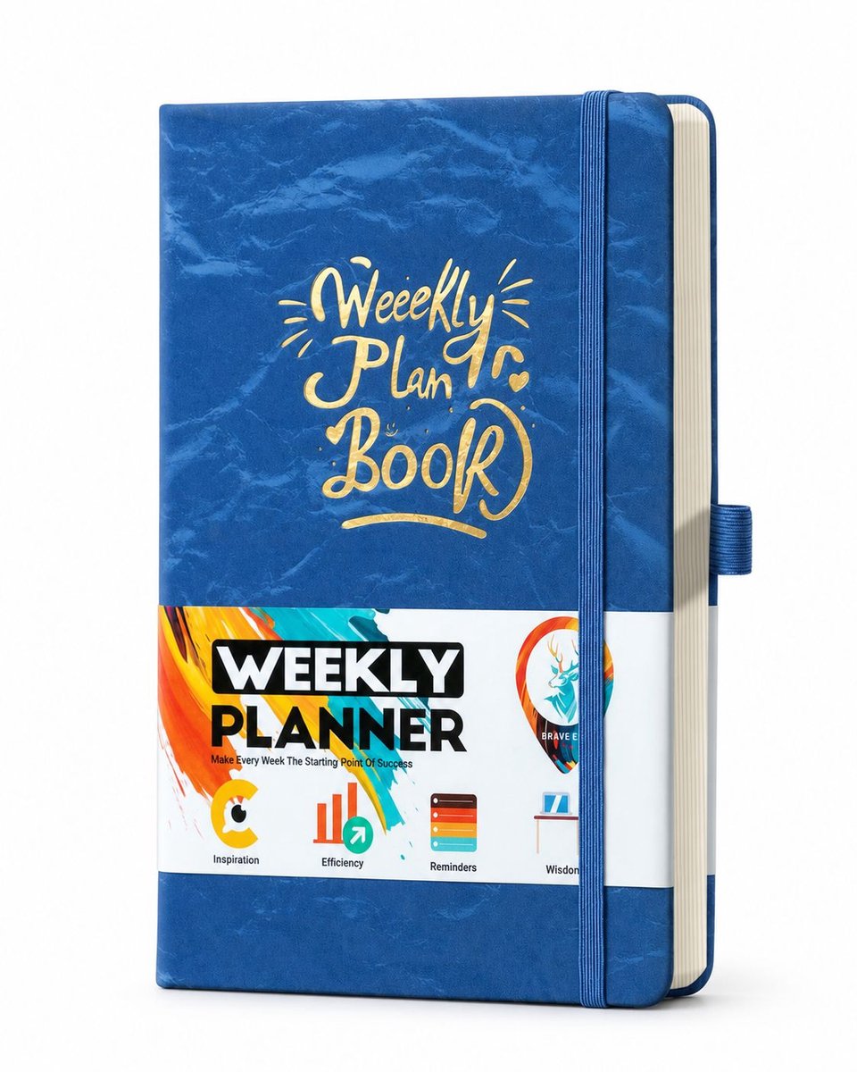 VHV-Dagelijks Notitieboek A5 - 145x210 mm - Luxe Koningsblauwe Fluwelen Agenda met Foliedruk, Elastische Sluiting, Stickervellen en Dagelijkse Planning voor Werk, Studie en Persoonlijke Doelen - Koningsblauw