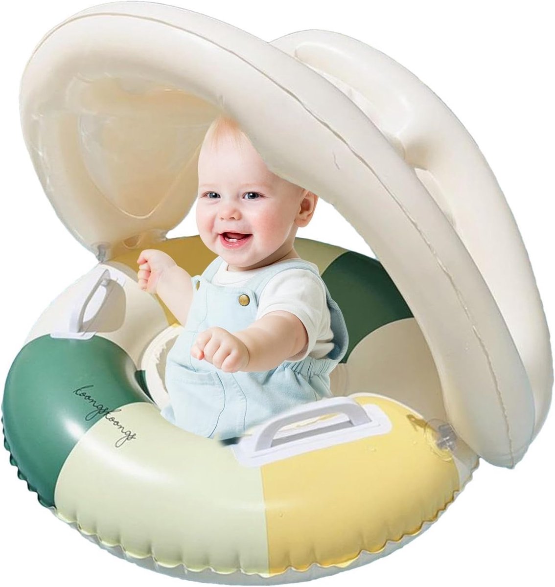 Kinder zwemband - Zwemband - Zwembad speelgoed - Zwemband met zonnescherm - Opblaasbare zwemband - Babybootje - PVC zwemband - 50*54 cm - Groene strepen - PVC